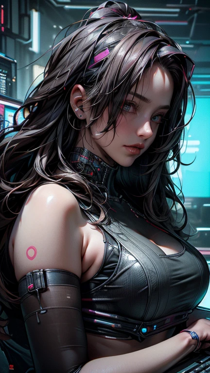 ((Beautiful Face:1.4)), (Purelos Face_v1: 1.0), Half Body,(masterpiece,Highest quality,Super detailed,Ultra-high resolution,Detailed Background),((cyber punk)),((Flat Color)),((colorful)),(One girl),pilot,pilot helmet,pilot jacket,View your viewers,alone,Upper Body,Colored Background,High Contrast,Contrasting colors,Cowboy Shot,((Natural big breasts:1.6))