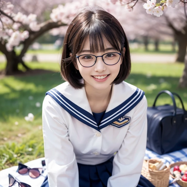 Anime girl with glasses and a hat sitting on a bench, Marin Kitagawa Fanart, Cute girl anime visuals, Misato Katsuragi, As an anime character, Anime Moe Art Style, Magic , safebooru anime images, y 2 k cutecore crowncore, Short full body portrait!, megumu okada