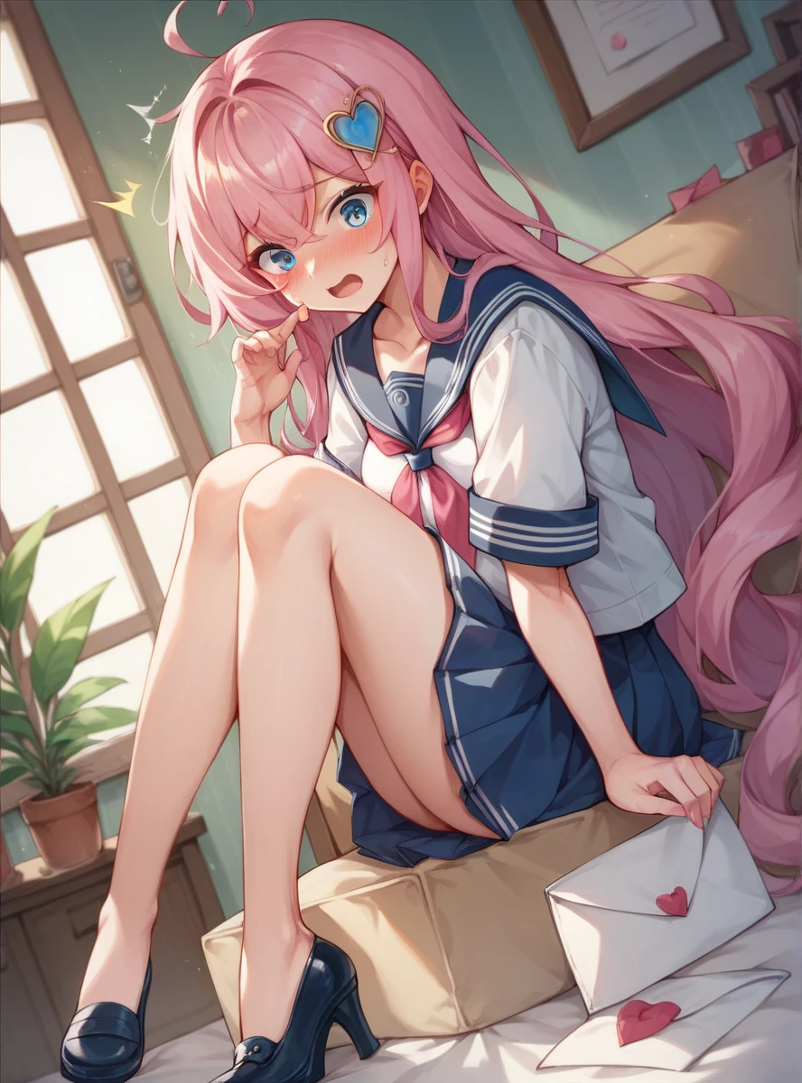 Girl with pink hair, long twintail hairstyle, ((small bushy eyebrows)), wearing gothic lolita clothing, lolicon , walking to school, flirty smile,, bored look, bored face,, (sitting with legs open lifting her skirt to show her vagina wet with semen), sitting  missionary sex , male pov, above view
