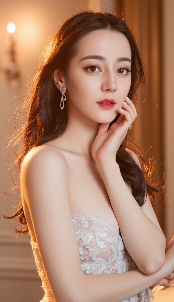 Advertising photos,HD,high resolution,high saturation,Pure black background,Chinese girl,black hair color hair,big eyes,smooth skin,Wearing a white dress,