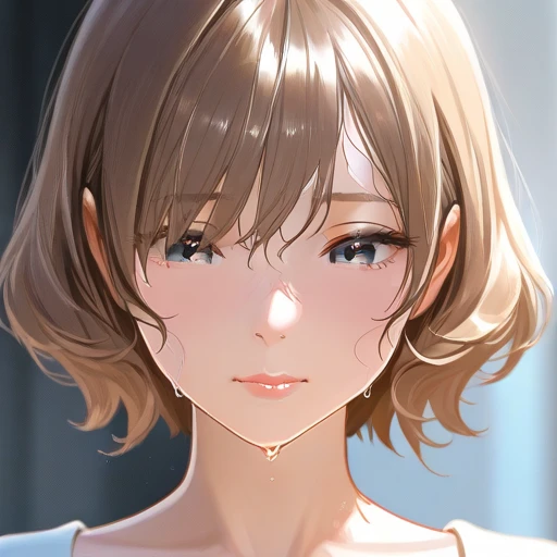 Highest quality masterpiece High resolution masterpiece Brown Bob Black Grey Eyes blunt cut