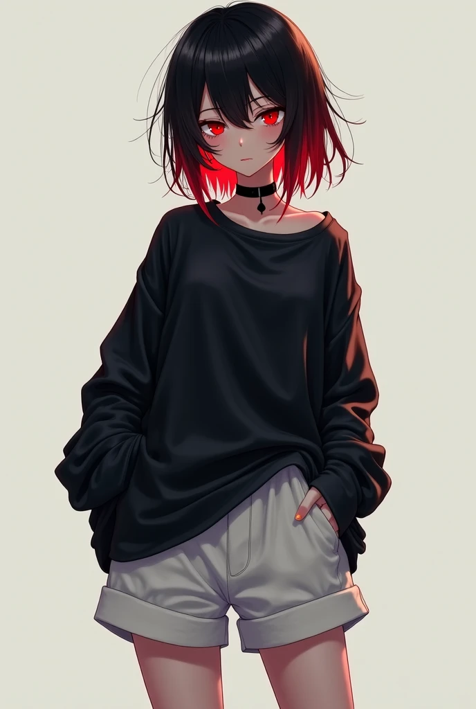 creates a beautiful tanned girl with thin hair of tousled red and silver beach waves,
with a crimson red and gray hoodie with a black skirt that reaches to the knees, with gray sports shoes, she has intense opaque red eyes, she has a mole under her left eye, she also has red aviator glasses on her head as well. He has gray leather gloves with 1 gems embedded in each hand