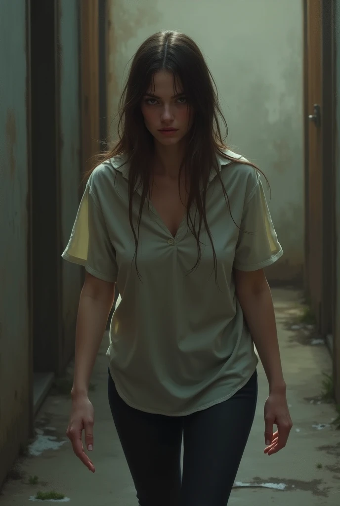 Woman, young, brunette, (dirty, filthy, tearing up, stressed, worried), in an ancient ruin, sandstone, jeans, explorer clothes, blue helmet, poor lighting, low ceiling, claustrophobia, sitting on a stone slab, (zoom in, quarter body, detailed face muddy), ((urgent , wiping tears, blush, pain, hurt, pleading)), from below, orange lighting, wet stain, (have to pee, wet crotch)