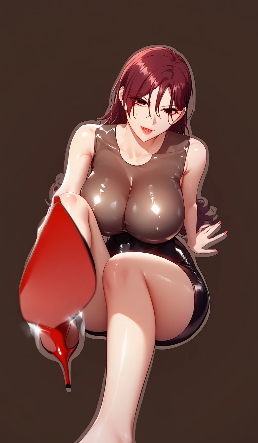 masutepiece, Best Quality, Official art, the Extremely Detailed CG Unity 8K Wallpapers, Detailed background, 1girl in, school unifrom, Sleeveless, falda corta, Dangling chest, cleavage、Blushing、Seductive smile、Shoulder problems、Farewell、(Leaning forward)、(high-heels)、casino