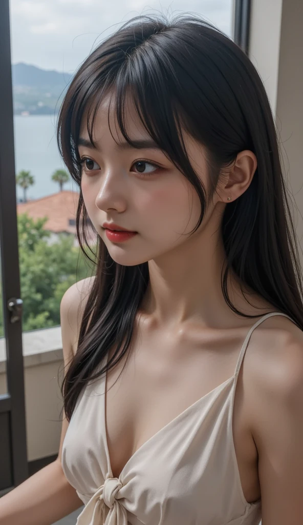 Highest quality、Ultra-high resolution、(Realistic)、18-year-old girl、((((tube top slipped down))))、((((I can see your nipples)))),Hyper Detail、Super Realistic、(Realistic)、More about beautiful skin、(masterpiece:1.0)、(Highest quality)、(Ultra-high resolution)、8K resolution、Canon EOS R5、135mm、Absurd、Very detailed、Sharp focus、Fine skin、(((Chirarizum、Small breasts)))