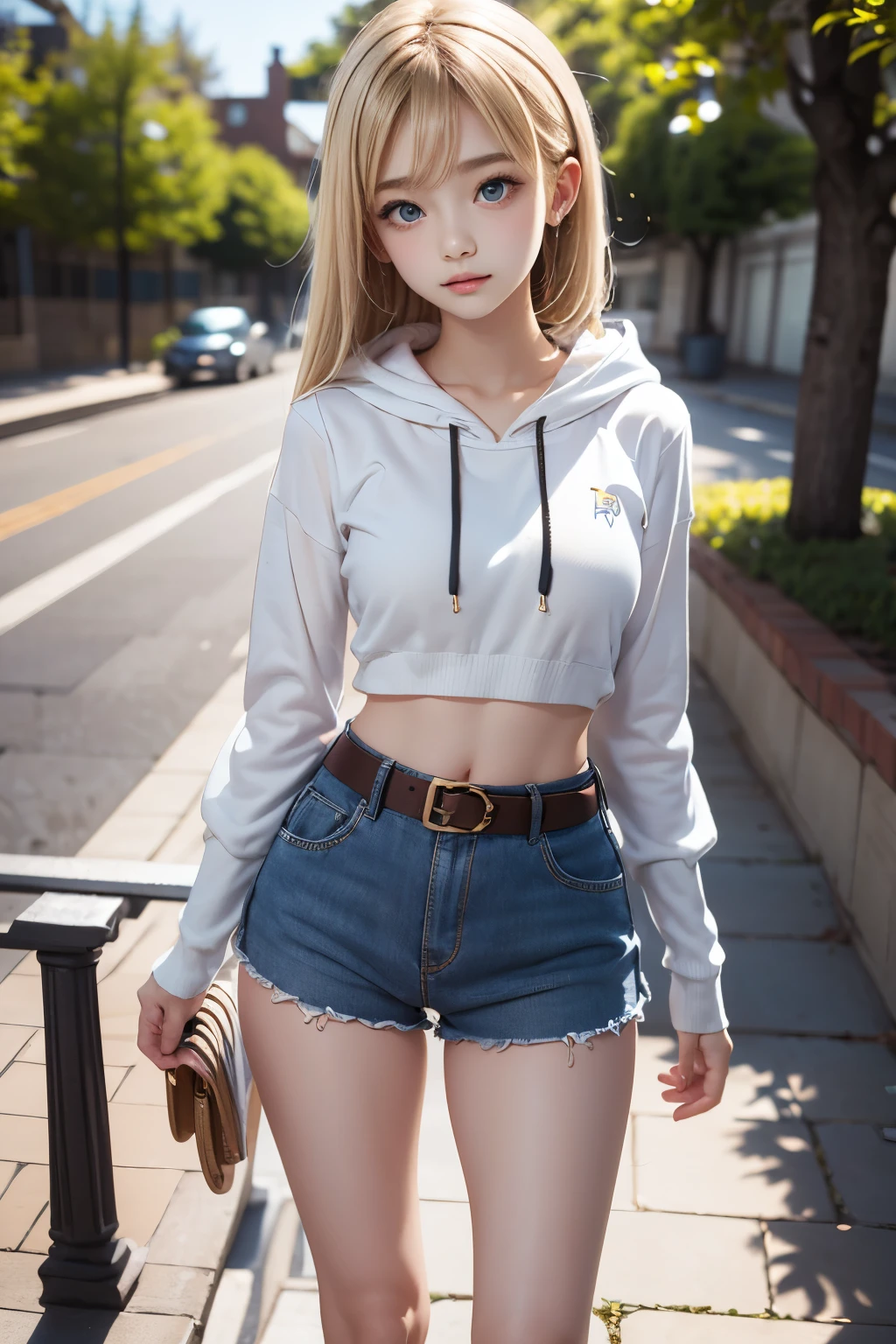 Raw photo, candid, textured skin, pastel colors, (dynamic pose, one hip up), 1girl, slender body, pale skin:1, Korean, messy bun, heterochromia, freckles, smiling, oversized hoodie, laced panties, thick thighs:1, (wide thigh gap:1.2), rooftop, photorealistic, best quality, 8k, masterpiece