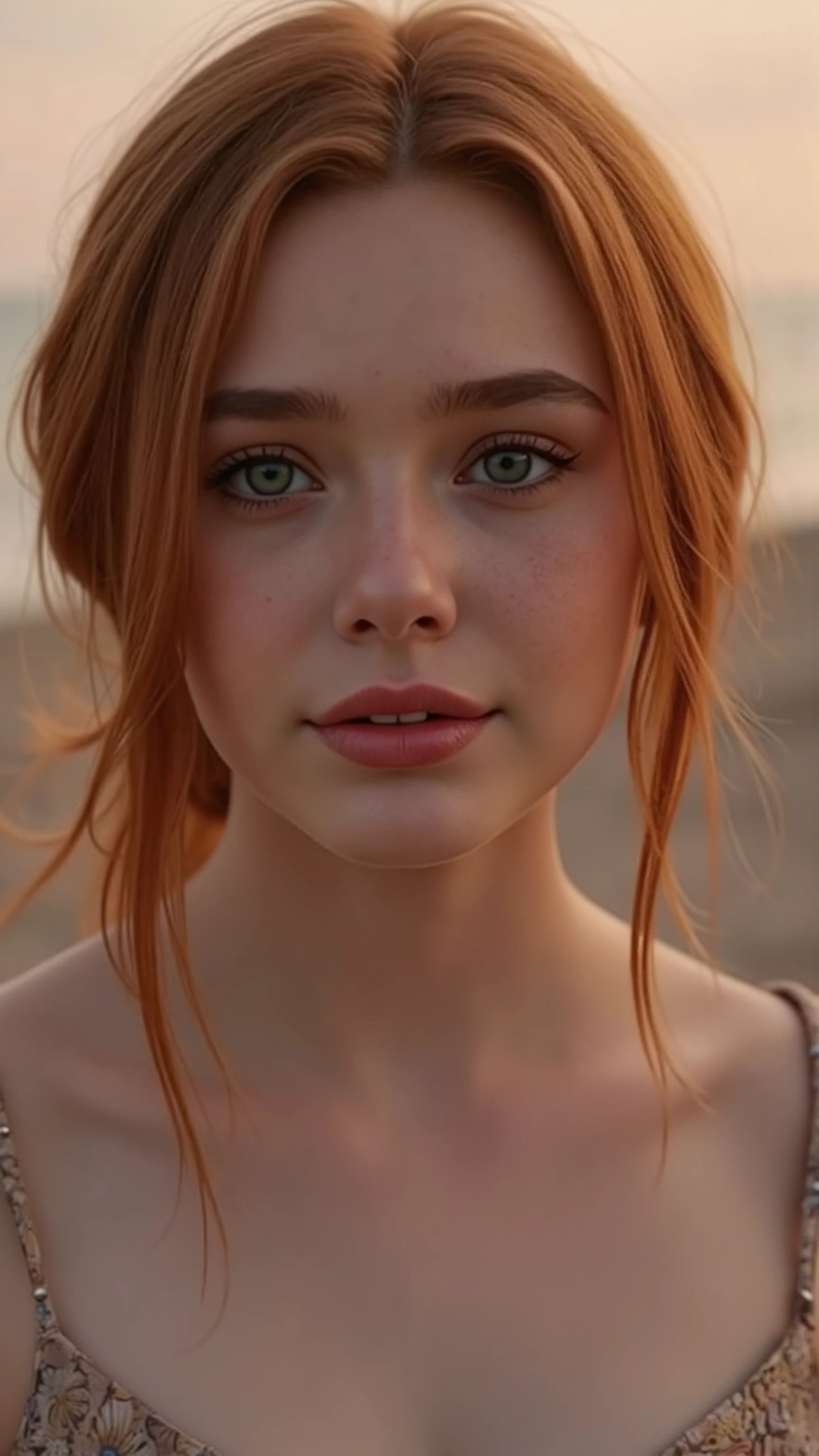 🌟 quality & silent: photo of the full head, Head til breast, masterpiece, 8k, ultra high resolution, hyperrealistic, very detailed, natural lighting, SLR lighting, SLR camera , Fujifilm XT3, film grain, Sharp concentration, perfect lighting. 🌌 Scene & background: different backgrounds: A romantic sunset on the beach, with warm, golden hues . A dark, mysterious forest with moonlight, that falls through the trees. A luxurious Bedroom with candlelight and silky curtains. Ein urbaner background mit Neonlichtern und regennassen Straßen. 😈 model & Styling: a young Jahre altes, wild girl with fiery red hair, different hairstyles such as flattop, quin tails, tri tails, pixie cut, expressive hair, single sidelock, hair pulled back, french braid, blunt bangs, ahoge, streaked hair, which in various Poses fall loose or styled are, and bright blue eyes . She is wearing a lightweight , torn dress made of natural materials, that underlines her free and independent nature. 🔥 Pose & Mood: Different sensual facial expressions: she looks directly at the camera , with a seductive smile and half-closed eyes. She bites her lower lip, with a playful and tempting look. She tilts her head slightly to the side, with a dreamy and sensual expression. She looks over her shoulder, with a mysterious and intense look. Die Mood ist sinnlich, seductive and full of emotions. 💋 Brief summary 💋 "a young, wild girl with fiery red hair and bright blue eyes in verschiedenen Porträtaufnahmen bis zur Brust. It shows sensual facial expressions against different backgrounds, from a romantic sunset on the beach to a dark, mysterious forest. Die Scene ist hyperrealistic, hochdetailliert und in 8k-quality, with a sensual and seductive expression Atmosphere."