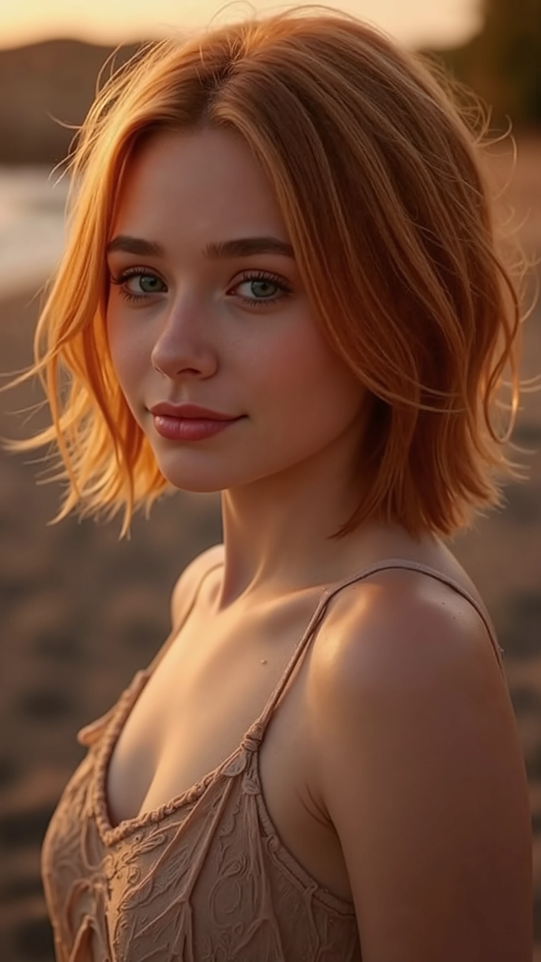 🌟 quality & silent: photo of the full head, Head til breast, masterpiece, 8k, ultra high resolution, hyperrealistic, very detailed, natural lighting, SLR lighting, SLR camera , Fujifilm XT3, film grain, Sharp concentration, perfect lighting. 🌌 Scene & background: different backgrounds: A romantic sunset on the beach, with warm, golden hues . A dark, mysterious forest with moonlight, that falls through the trees. A luxurious Bedroom with candlelight and silky curtains. Ein urbaner background mit Neonlichtern und regennassen Straßen. 😈 model & Styling: a young 16 Jahre altes, wild girl with fiery red hair, different hairstyles such as flattop, quin tails, tri tails, pixie cut, expressive hair, single sidelock, hair pulled back, french braid, blunt bangs, ahoge, streaked hair, which in various Poses fall loose or styled are, and bright blue eyes . She is wearing a lightweight , torn dress made of natural materials, that underlines her free and independent nature. 🔥 Pose & Mood: Different sensual facial expressions: she looks directly at the camera , with a seductive smile and half-closed eyes. She bites her lower lip, with a playful and tempting look. She tilts her head slightly to the side, with a dreamy and sensual expression. She looks over her shoulder, with a mysterious and intense look. Die Mood ist sinnlich, seductive and full of emotions. 💋 Brief summary 💋 "a young, wild girl with fiery red hair and bright blue eyes in verschiedenen Porträtaufnahmen bis zur Brust. It shows sensual facial expressions against different backgrounds, from a romantic sunset on the beach to a dark, mysterious forest. Die Scene ist hyperrealistic, hochdetailliert und in 8k-quality, with a sensual and seductive expression Atmosphere."