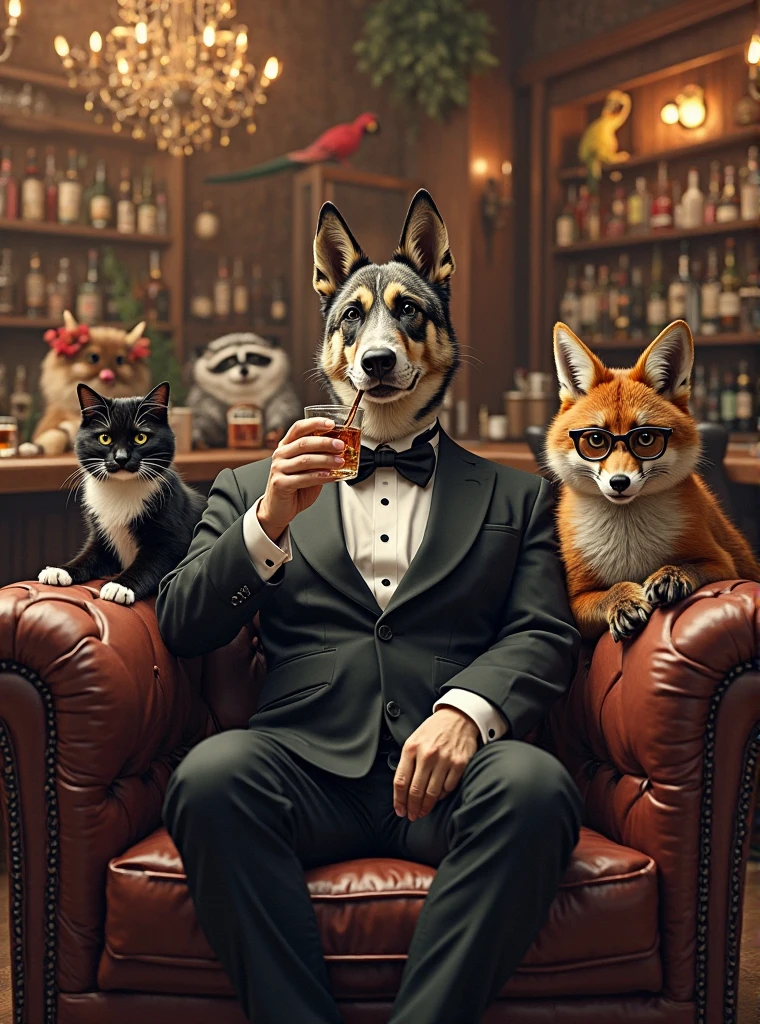 Four Wolves in formal dress with cigarette and liquor 