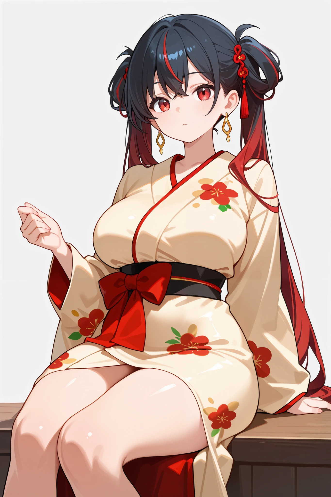 1girl kneeling down, wearing shoes and yukata, kitsune ears, kitsune tails,