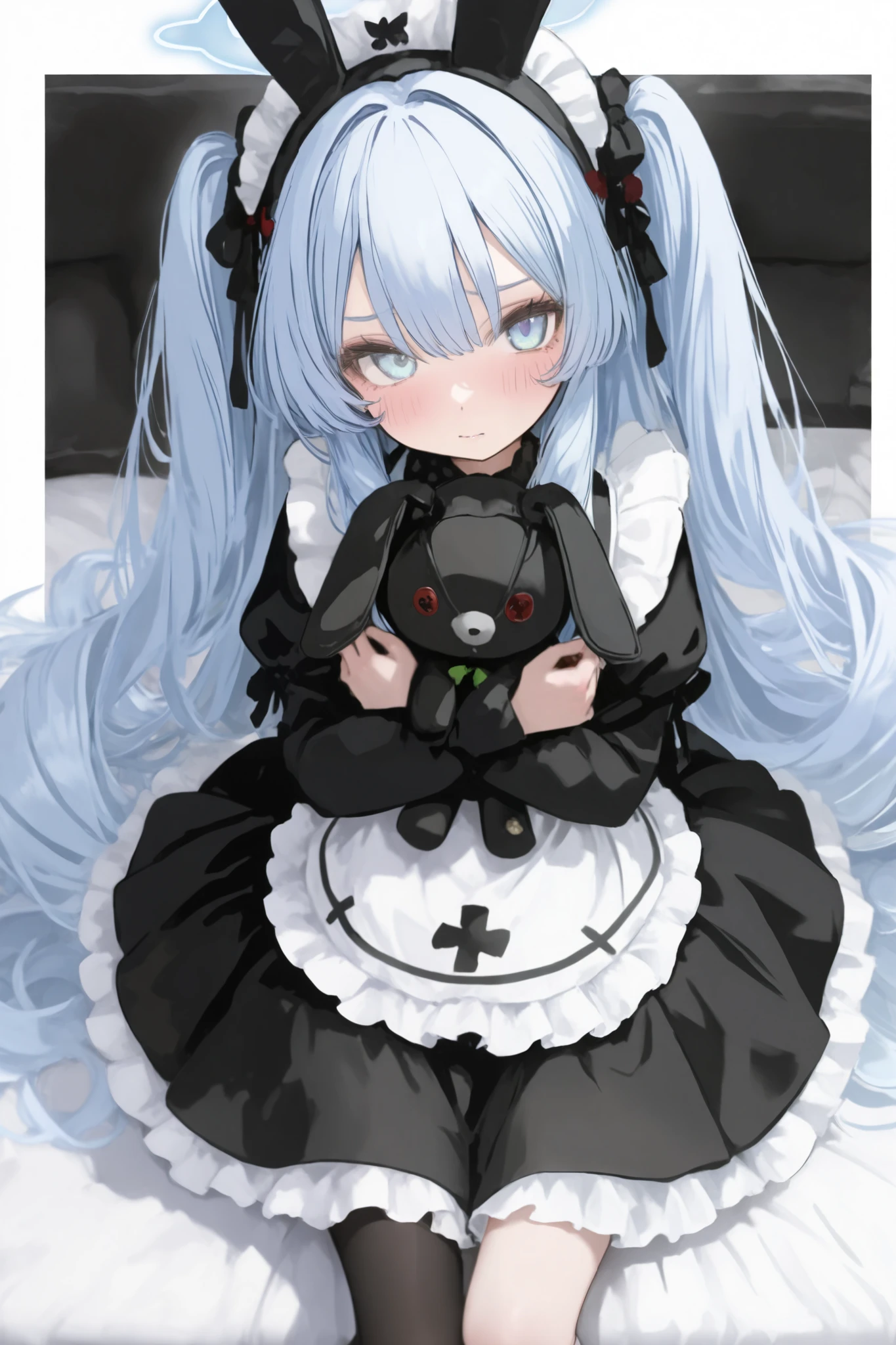 green gradation of hair　light blue eyes　
