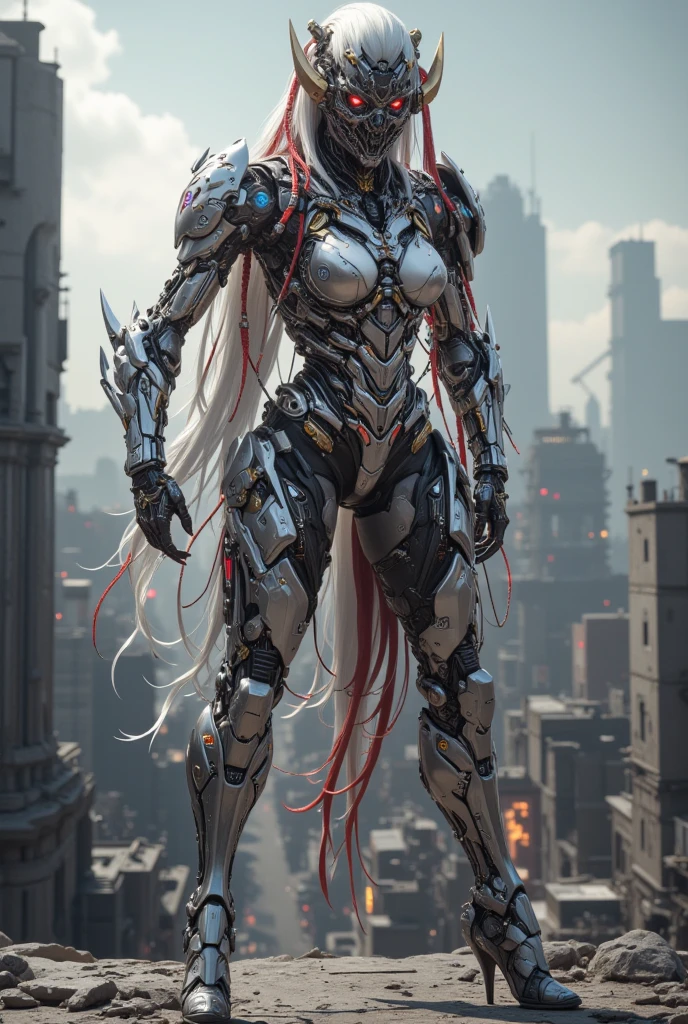 (beautiful muscular female cyborg:1.25), (megan-fox:1.5), (full body pose), (metallic muscular armor:1.5), (no hair), (bald head covered in cables:1.5), (robotic mechanical physique:1.5), (super muscular female cyborg:1.5), (covered in cables and mechanical muscles:1.5), (android muscular anatomy:1.5), (perfect fingers:1.25),(8k, RAW photo, photorealistic:1.25), sci fi atmosphere, futuristic dystopia, alien landscape,