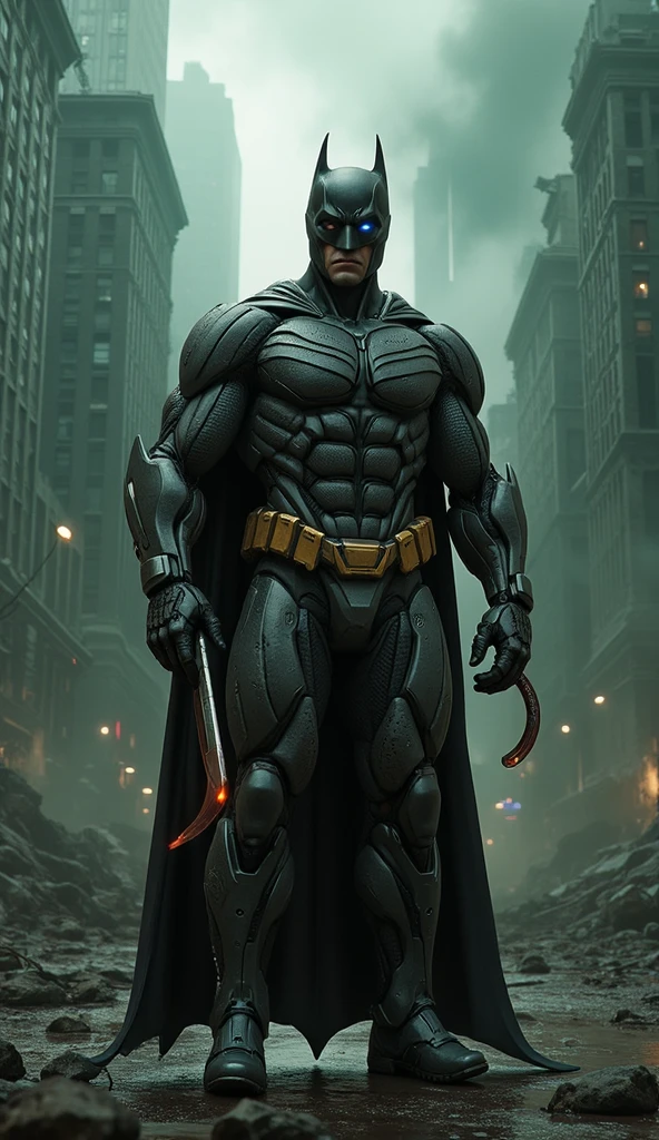 octane render de cyberpunk batman por Tsutomu nihei, Seda cromada com intrincado filiegree dourado tecido ornamentado, fundo misterioso escuro --v 4 --q 2