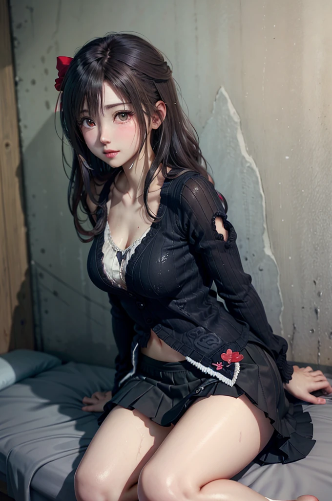 ((The highest image quality, 8K, tmasterpiece:1.3)), 1girll, casual hairstyle, (off shoulder blouse,Short pleated skirt:1.3),(See-through clothing:1.4),Ultra-fine face, A detailed eye, 二重まぶた,(Athletic Sneakers:1.3),Sit sideways on the couch, (big breasts),Woman in her 30s,(Colorful watercolor background),(Fractal Patterns),(colorful refraction),(spread legswide)