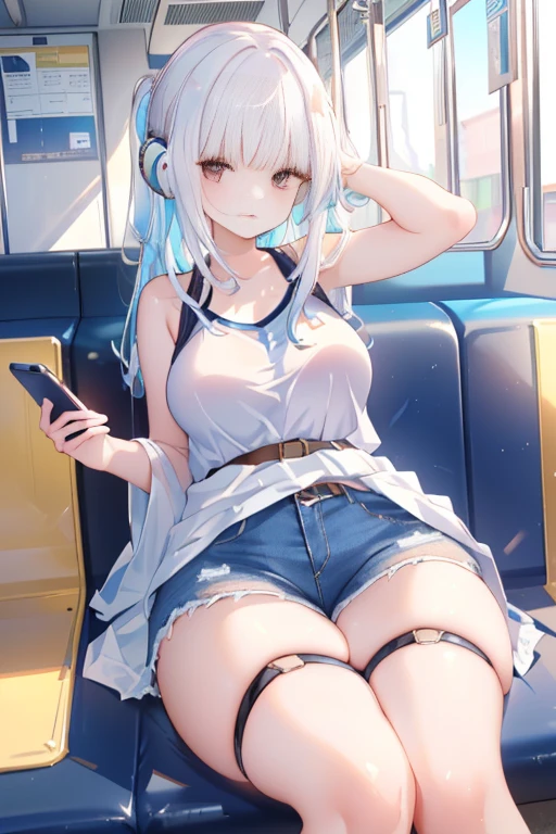 24-years-old、Very large breasts、soft、Long black hair、The bangs are straight、Full body illustration of a blue-eyed girl、V-neck sweater、Intricate eye detail、Waving