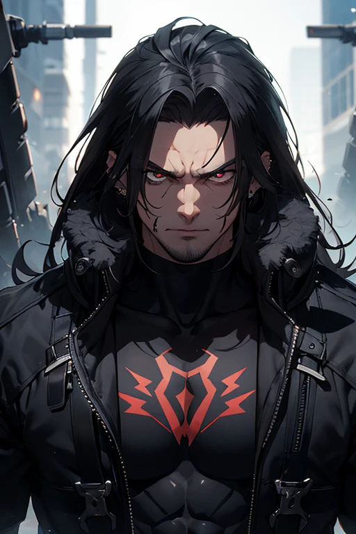 A DEMON (MAN) (30 YEARS) WITH RED EYES CYBERPUNK STYLE PORTRAIT STYLE (long hair)(full body) very strong --auto --s2