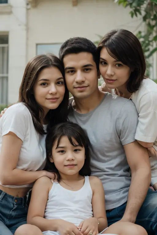 con su familia