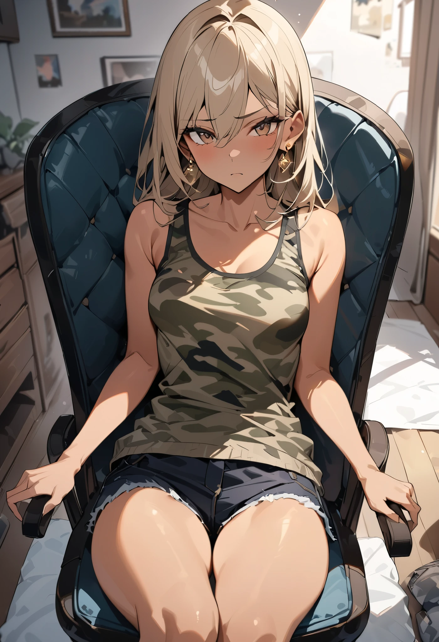 masterpiece、highest quality、Very detailed、An illustration、Beautiful fine details、One Girl、cute、Detailed landscape、Training Room Background:1.4、Platinum Blonde Hair、Braided Ponytail、Red camisole、((D cup breasts, Tank top showing underboob:1.3))