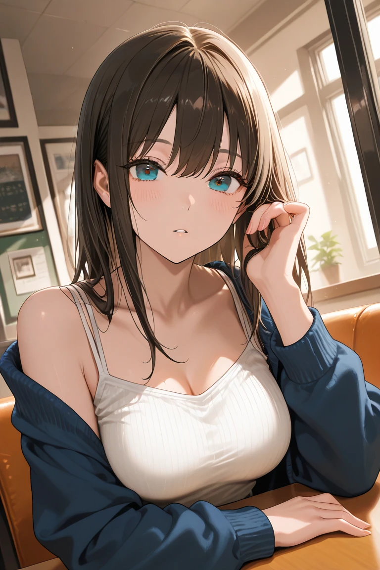 a beautiful young woman with long reddish-brown hair,big blue eyes with long eyelashes,extremely detailed face,smooth vibrant anime-style skin texture,perfect busty figure,confident alluring pose,legs slightly spread,white panties visible,hotel room night scene,soft lighting,romantic sultry atmosphere,(best quality,4k,8k,highres,masterpiece:1.2),ultra-detailed,(realistic,photorealistic,photo-realistic:1.37),HDR,UHD,studio lighting,ultra-fine painting,sharp focus,physically-based rendering,extreme detail description,professional,vivid colors,bokeh,portraits,anime