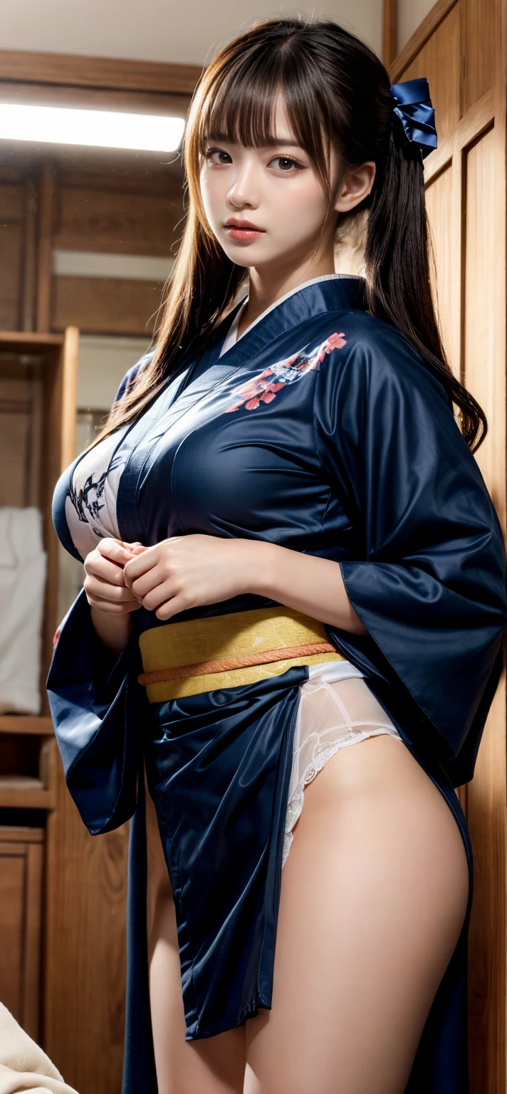 最high quality、high quality、Best image quality、8K、最High resolution、High resolution、最high quality、masterpiece、RAW Photos、whole body photos、Detailed and realistic human body、Detailed and realistic skin、Realistic face in every detail、Detailed and realistic eyes、Detailed and realistic lips、Detailed and realistic teeth、Detailed and realistic ears、Detailed and realistic hair、Realistic reproduction of every detail、((Beautiful Hands(thumb1、reference4))、Realistic feet down to the last detail、((Beautiful Japanese Girl))、(Japanese Model)、((18 year old beautiful girl))、(Black Hair)、(Random Hairstyles)、((whole body))、((Slim and perfect figure))、(Beautiful and firm breasts)、(whole body glossy skin、Fair skin)、Soft natural light、Naked、kimono、ninja costumes、Japanese tradition、Japan House、Japanese Style House、Tatami room、((Colorful see-through(Floral Ninja Costume))、((Sit Japanese style on,wet pussy