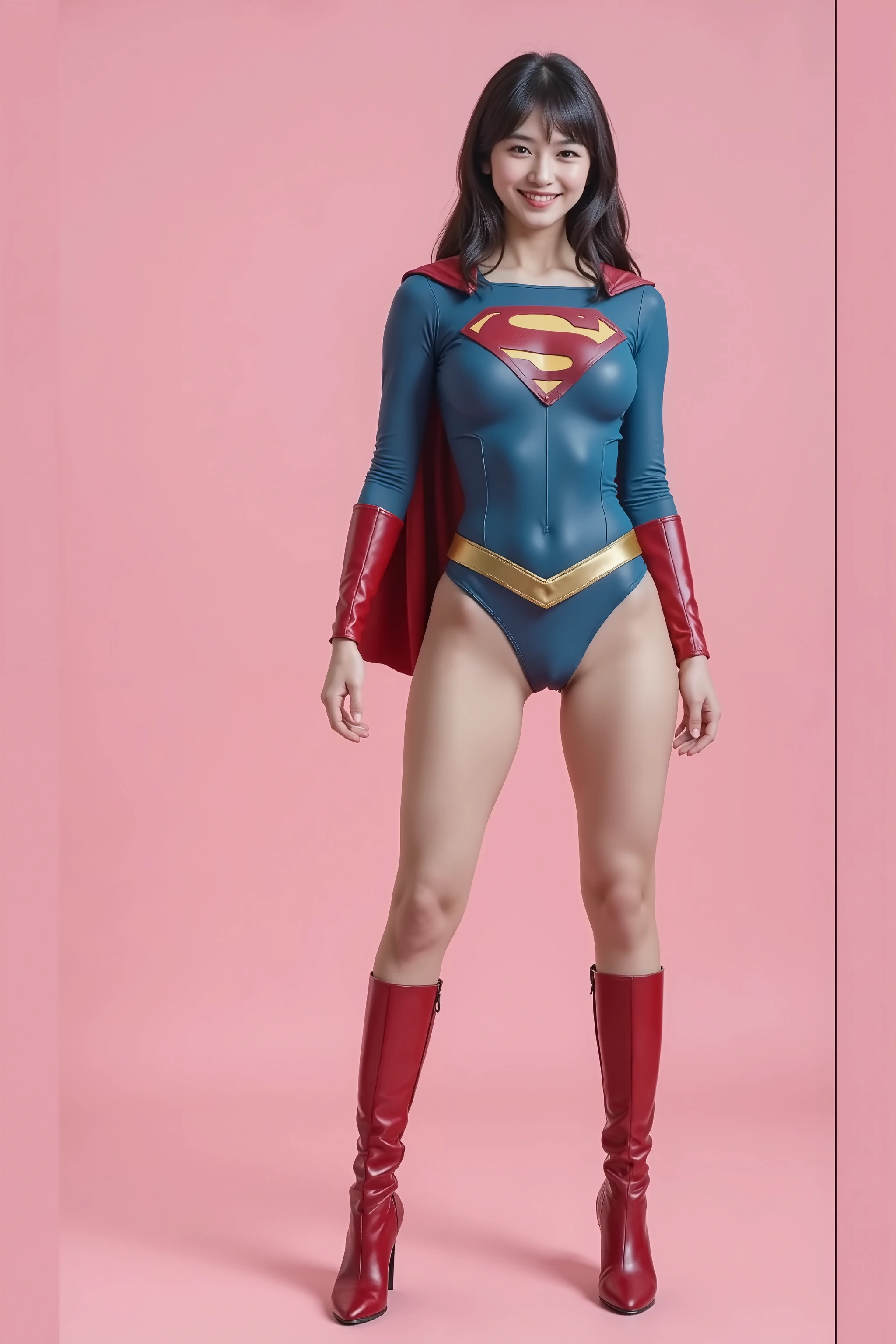 No background、Next to Supergirl is an elementary school boy、(((Beautiful short haircut)))、(((Beautiful legs in black tights.)))、(((Legally express the beauty of your smile)))、((((Make the most of your original images)))、(((体にぴったりフィットするSupergirl Costume)))、(((Supergirl Costume)))、(((short and beautiful hair)))、(((suffering)))、(((Please wear black tights....、Wear red boots)))、((Best image quality、8k))、((Highest quality、8k、masterpiece:1.3))、(((Preserve background )))、Sharp focus:1.2、Beautiful woman with perfect figure:1.4、Slim Abs:1.2、Wet body:1.5、Highly detailed face and skin texture、8k