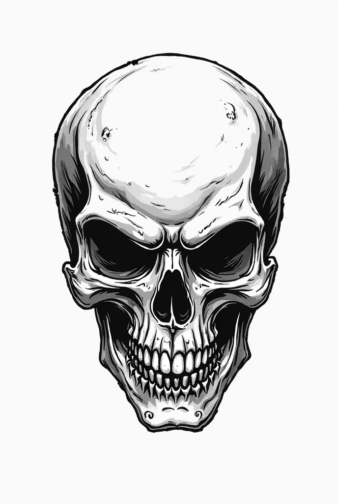 black and white cartoon without background of a skull with slight angle to the left side