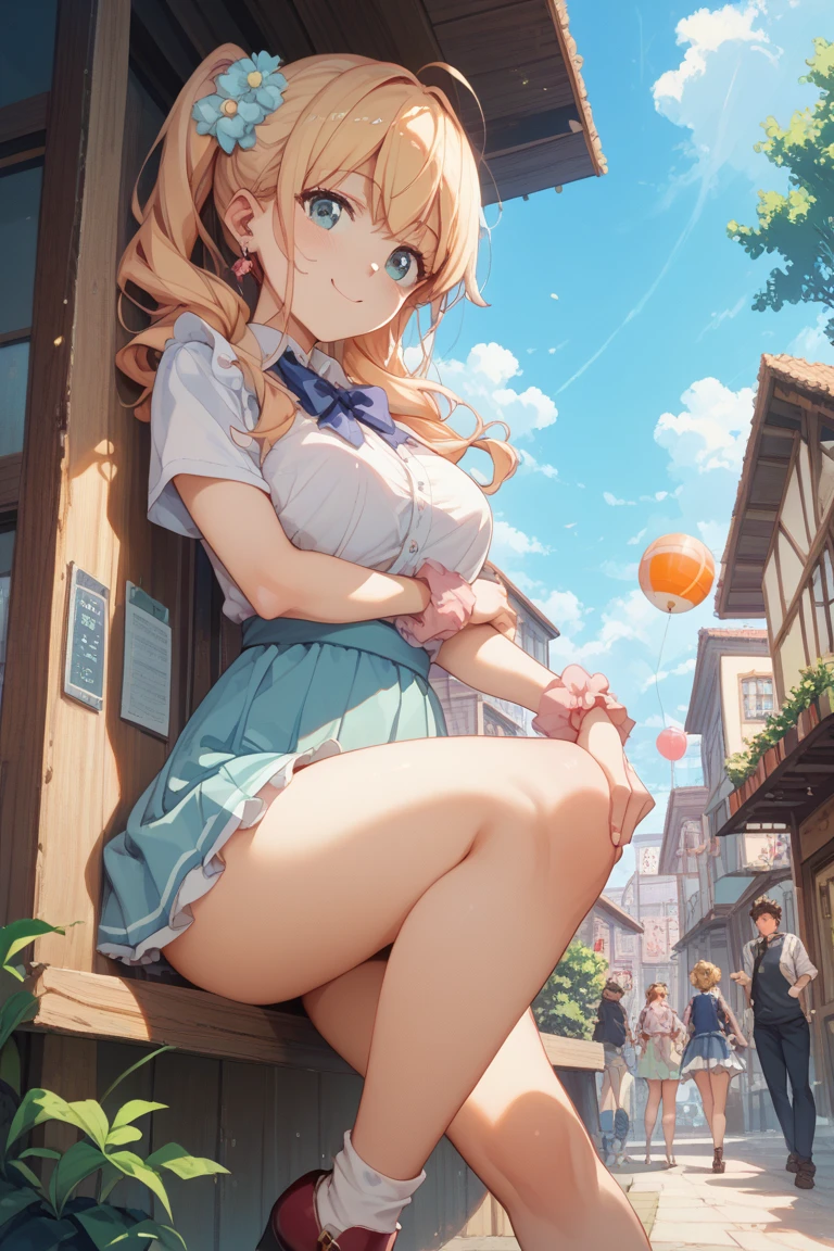 from directly below、spread leg legs、sit、Looking away、Chat with friends、In town、bustling street、Panties、mini skirt、Private Server、Girl、Girl、Short、Younger、Baby Face、flat chest、Useless、smile、Both eyes open、Voyeur style