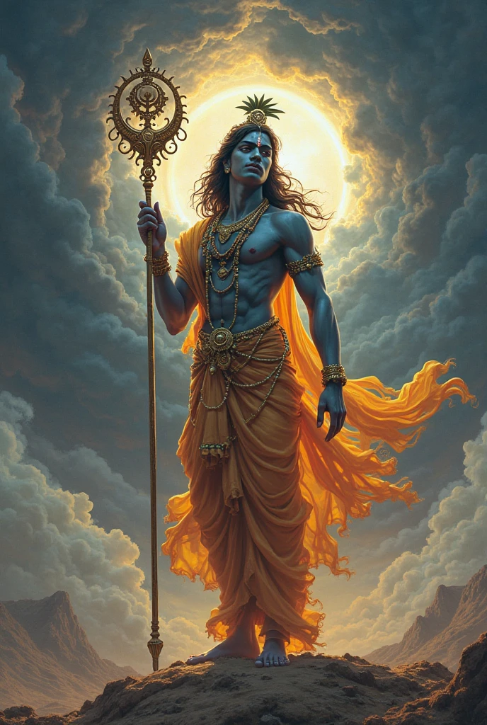 Lord vishnu take sudharshan chakra in his middle finger.