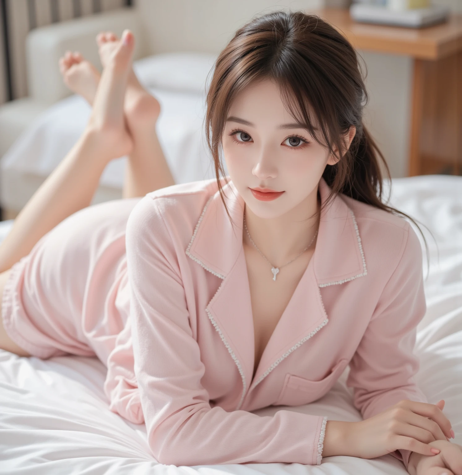 Cute 20 year old woman, A like a 15-year-o identled cute Laugh gently pajamas Underwear is visible Large hotel terrace RAW Photos Genuine Ultra-realistic High resolution RAW Photos
