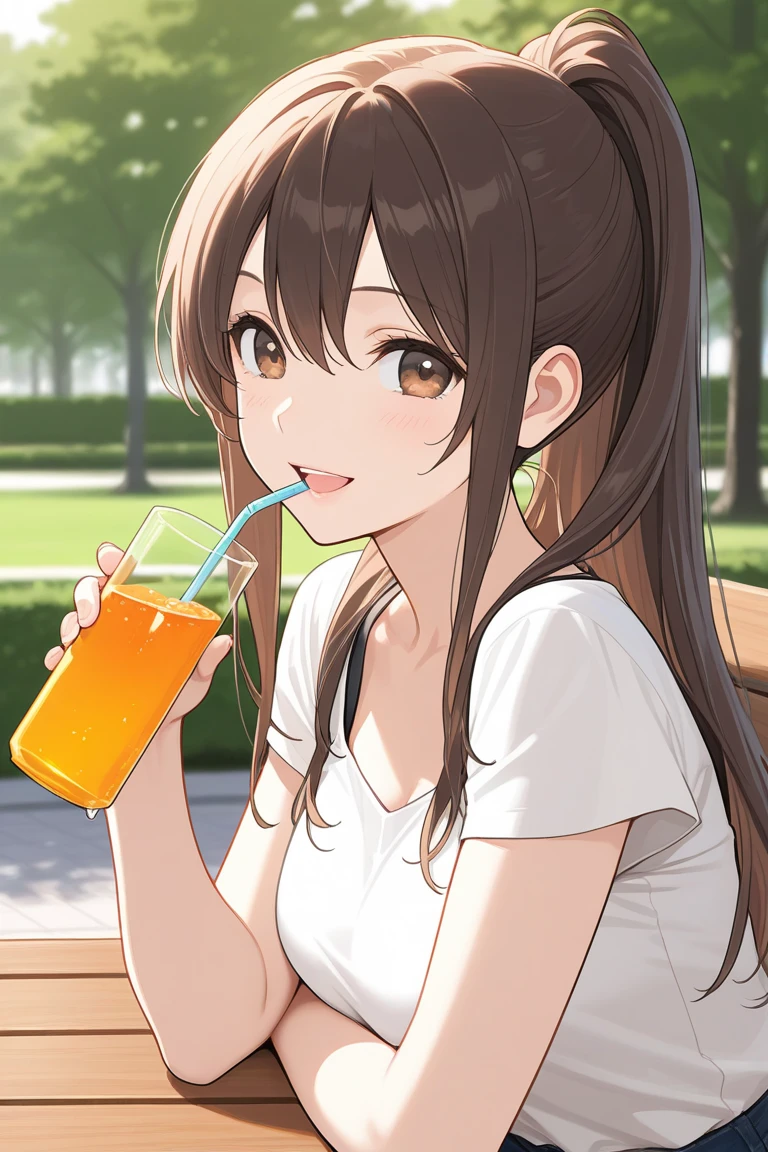 young woman at a juice bar, sipping on a smoothie, have sex,