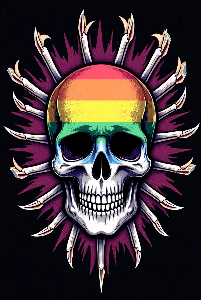 A strikingly detailed pop art sticker of a skull adorned with a handlebar mustache and a stylish posh undercut haircut against a solid black background. The image, reminiscent of a painting, features intricate line work and vibrant colors that make the skull come alive. The meticulously crafted sticker exudes a sense of sophistication and intrigue, with every tiny detail carefully considered to create a visually stunning piece. This high-quality artwork manages to blend elements of classic pop art with a modern twist, captivating viewers with its unique blend of style and creativity.