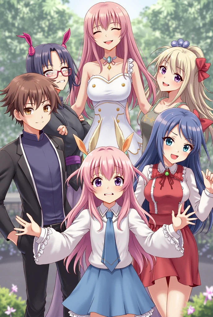 personagens de anime, homem cercado de mulheres, mulheres bonitas, homem com mulheres, 4k, garotas lindas e peitos grandes, mulheres sensuais, mulheres apaixonadas