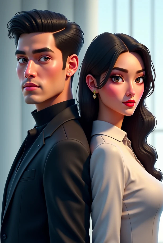 Sexy woman going away, and a dark hair man looking at her leaving because they just breakup