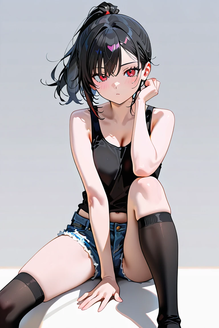 (masterpiece:1.2), Highest quality,Pixiv,Surprised girl,Portraiture,Tank top、16 years old、Immediately after intense sex、Ecstasy、((((Midsummer clothes、Full body portrait))))、Shorts、Pop Art