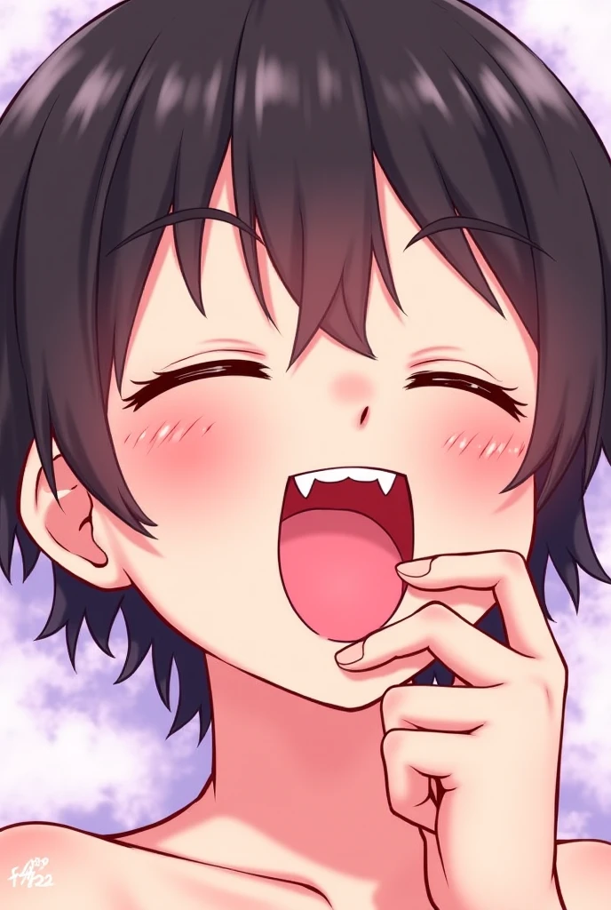 score_9, score_8_up, score_7_up, score_6_up, source_anime BREAK 1girl, solo, defrka, black hair, black eyes, short hair, black robes, wide sleeves, serious, looking at you, night, (close-up), blush, open mouth, big mouth, tongue, tongue out, close up, saliva, uvula, uvula, mouth focus, excessive saliva, hair one eye covered, room, indoors, angry, large tongue, long tongue, huge mouth, brown eye, happy, crazy smile, long tongue, large tongue, side, on side, looking at side