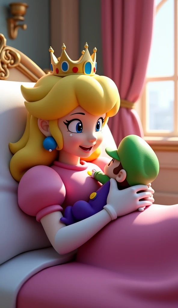 pov, princess peach, 3d, princess daisy, 2girls, licking penis, gloves, foreskin, short hair daisy, from above, yellow dress, pink dress, brown hair, blonde