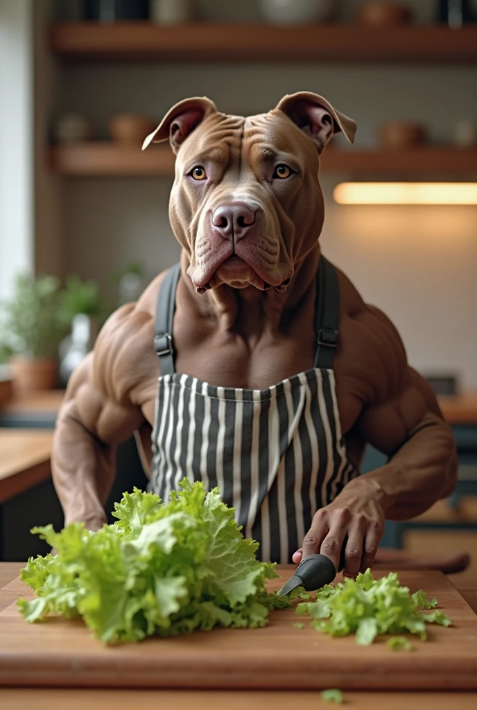 Pit Bull wearing a long t-shirt and sweatpants, Air Jordan sneakers and a cap ,in a very modern kitchen with a jar of whey protein on the counter holding a cocktail shaker