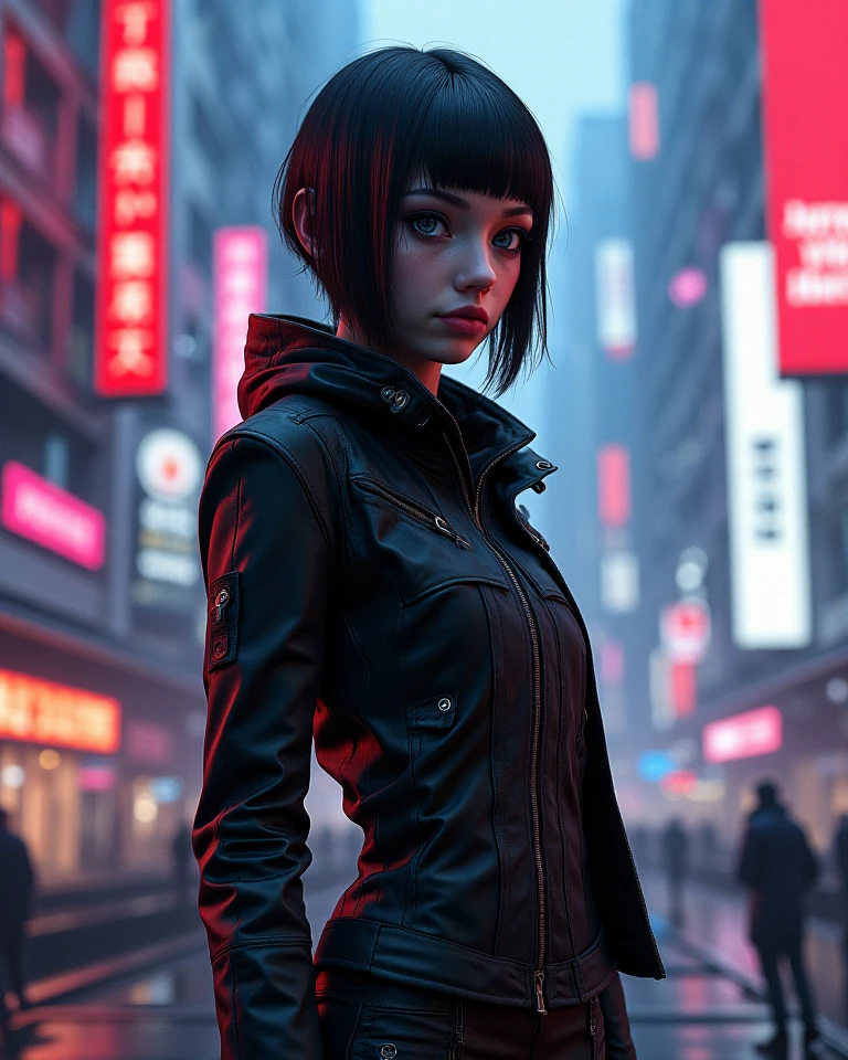 girl with short hair, cyberpunk style, best quality
