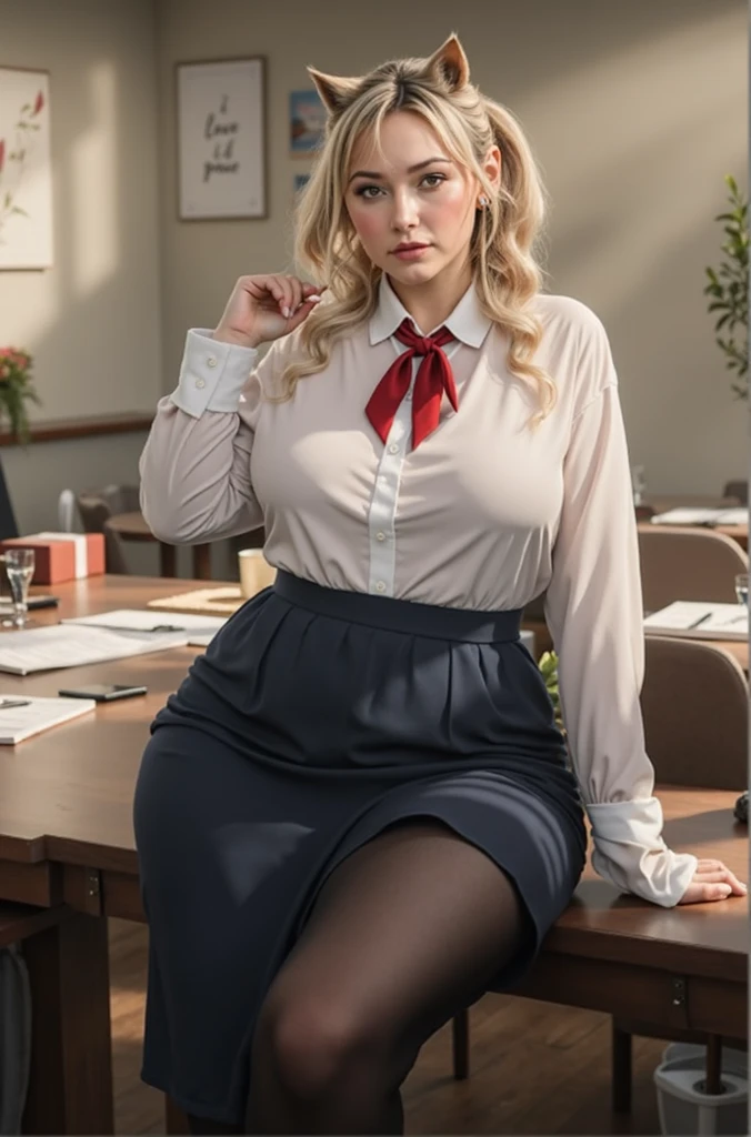 masterpiece, (photorealistic), (8k) , (best quality), perfect quality, solo, (detailed eyes:0.9), girl, blonde, very young, face : (very young, European, eating donut, very beautiful face, plump face, young). figure : (full figure, curvy, chubby, fat rolls, very soft, big breasts, sexy, sexy pose, fat thighs). clothes: (tight black short miniskirt, tight school uniform, ripped tights, fishnet ).