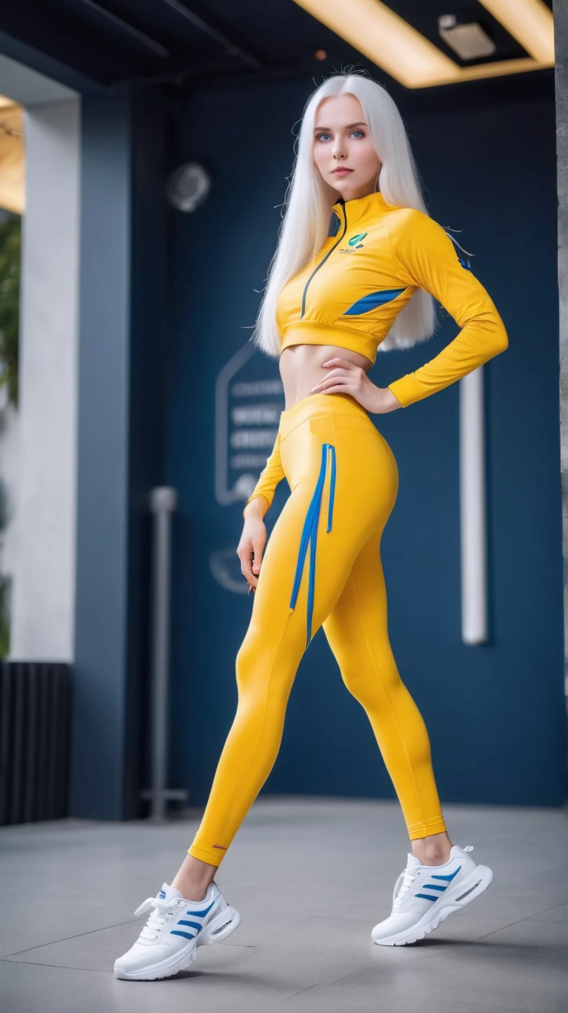 Tights with bold design in yellow colors, dark blue and white
