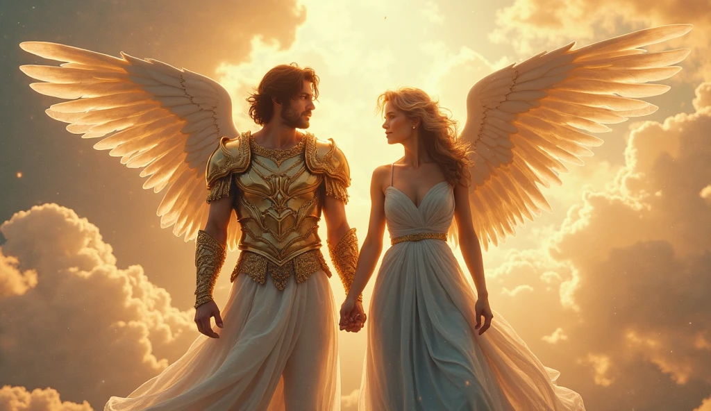 Male character, Archangel Michael, Celestial image, intricate detials, realisti, ROSAS and large wings, Angelic background, Catholic illustrative depiction of the Archangel Michael, Male character of the Bible, Michael is dressed in angelic armor, space background, Illumination in Arkhangelsk and in the background, Image of the whole body of an angel, Maximum detail and his angelic face and wings, Realistic perfect skin, maximum image quality, Miguel he is highlighted in the image with bright and vibrant colors.