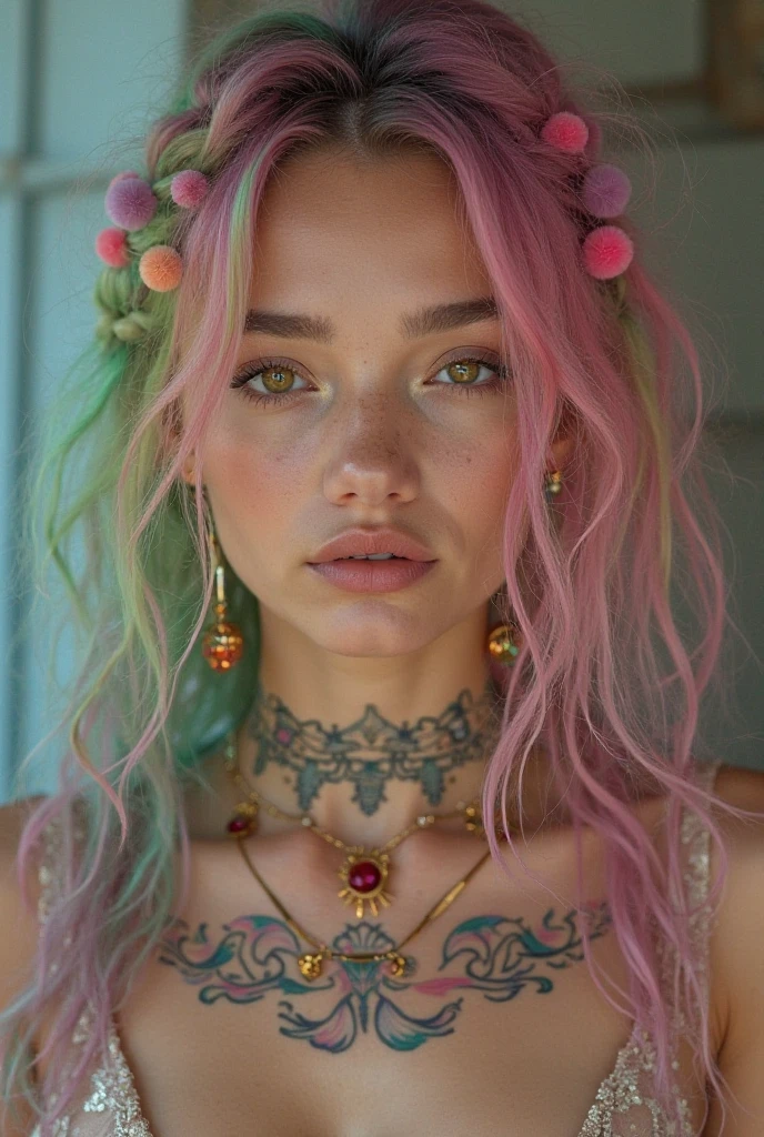 inner colored hair、The tattoo、piercings、Street fashion