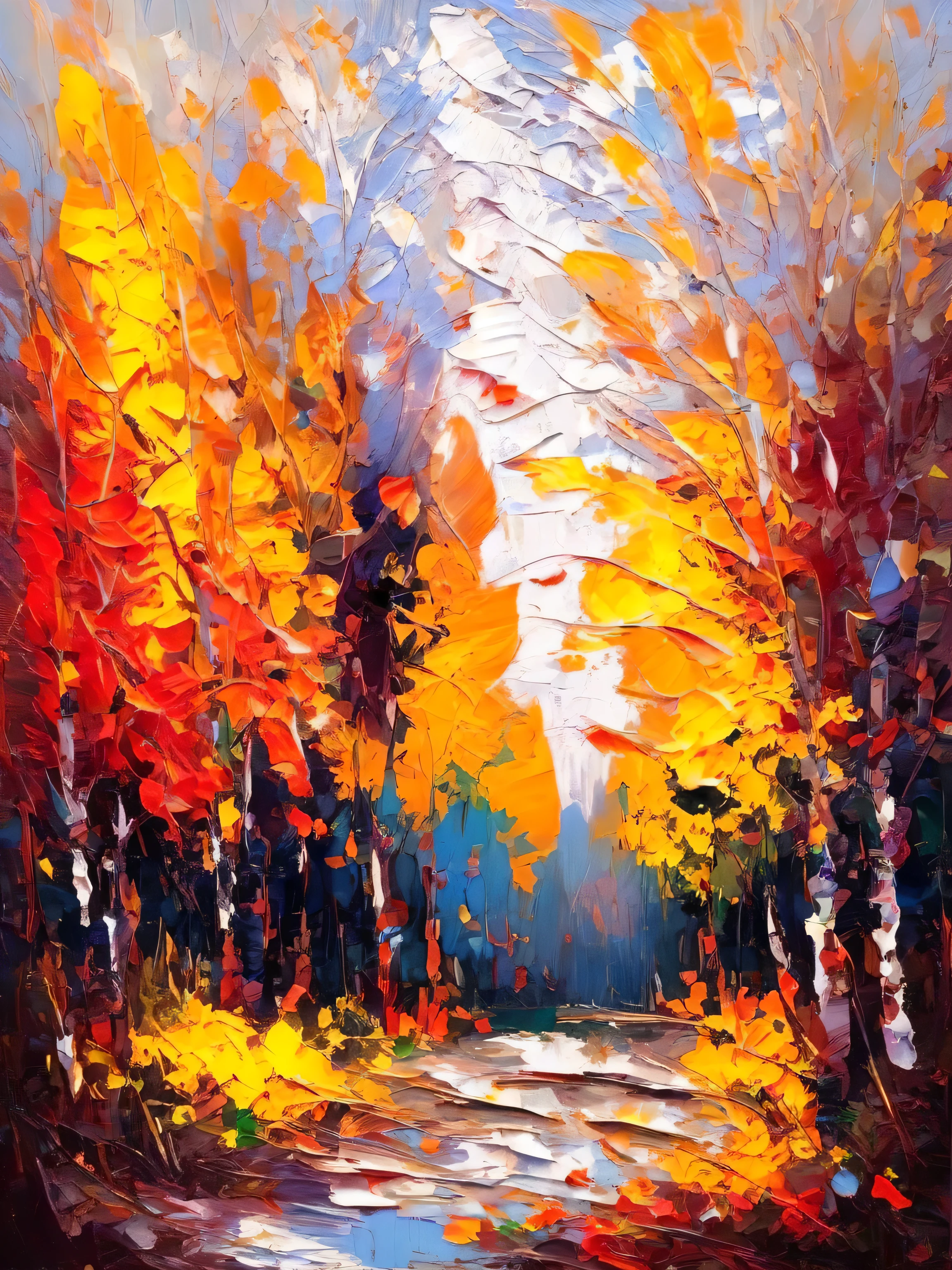 autumn, very thick impasto impresionismo abstracto, Alta resolución, very thick Impasto. Stylized rough impressionistic painting with large palette-knife