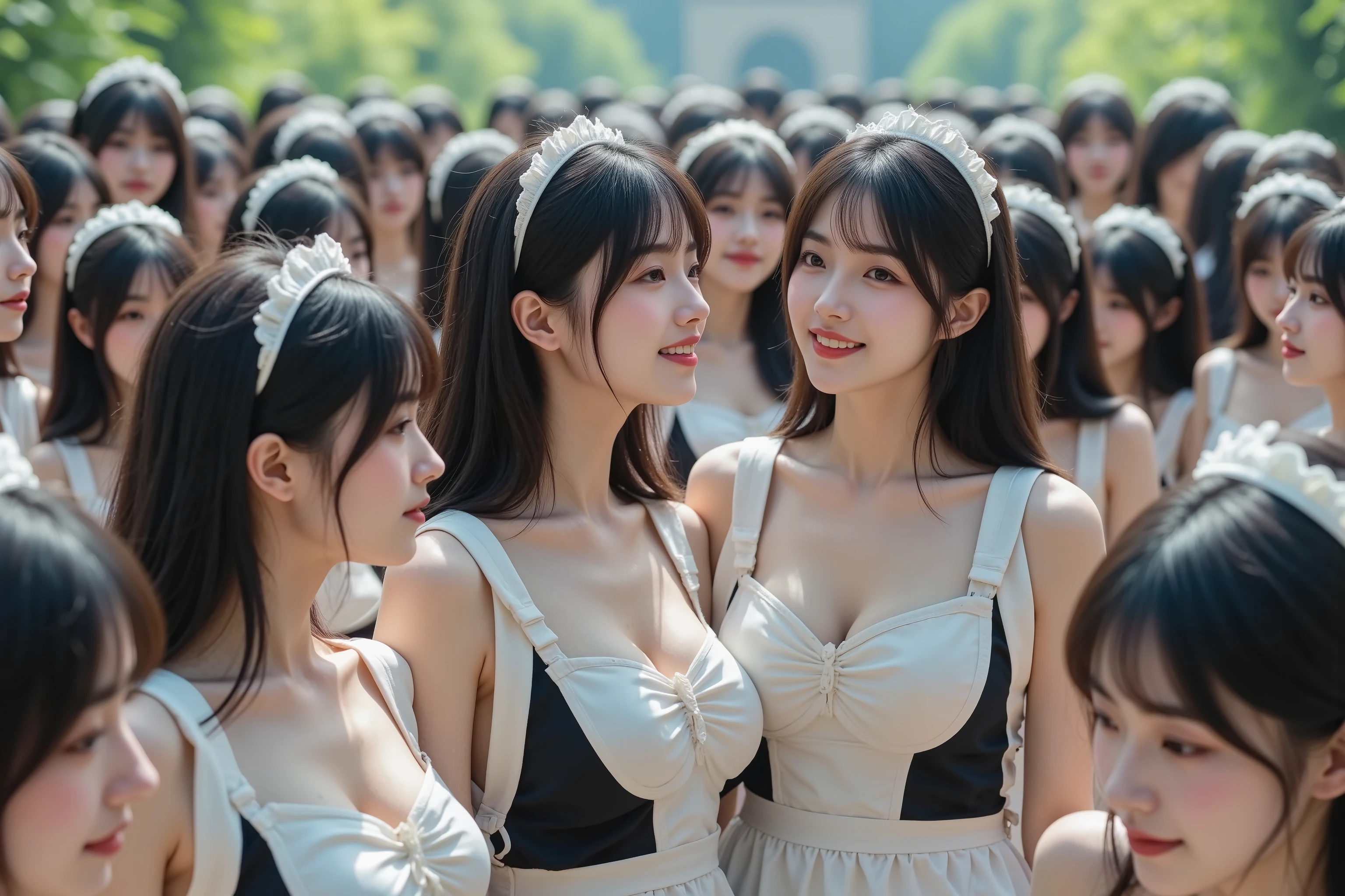 (((Myself = Japanese Beautiful Super Clones multiply girls 全容姿が正確に完全一致))), (((((My clones multiply; a large crowd of girls writhes., Many of Us Are Clones of Girls, Super Dense Lesbian, Super Passionate Sexplay, Kissing, and Licking Their Cheeks Many of Us Are Clones of Girls I like it unbearably, it's full of intense eroticism, and it feels good))))), (Super Best masterpiece, Raw Photography Art, 16k, best image quality, ultra high resolution with oil), ((Xiaoyan, black hair, semi-long hair by the pool, gravure idol, very cute smile, 27yo)), ((very beautiful, detailed and accurate female body movements super super big breasts cleavage emphasis)), (((classic western maid costume that matches all looks))), ((Western architecture palace vast green garden secret garden worldview)), (Very detailed and accurate1Point perspective drawing super wide angle field of view I don't need a subject right in the middle), (((((All Super Clones multiply girls love love love))))), (((Super premium work)))