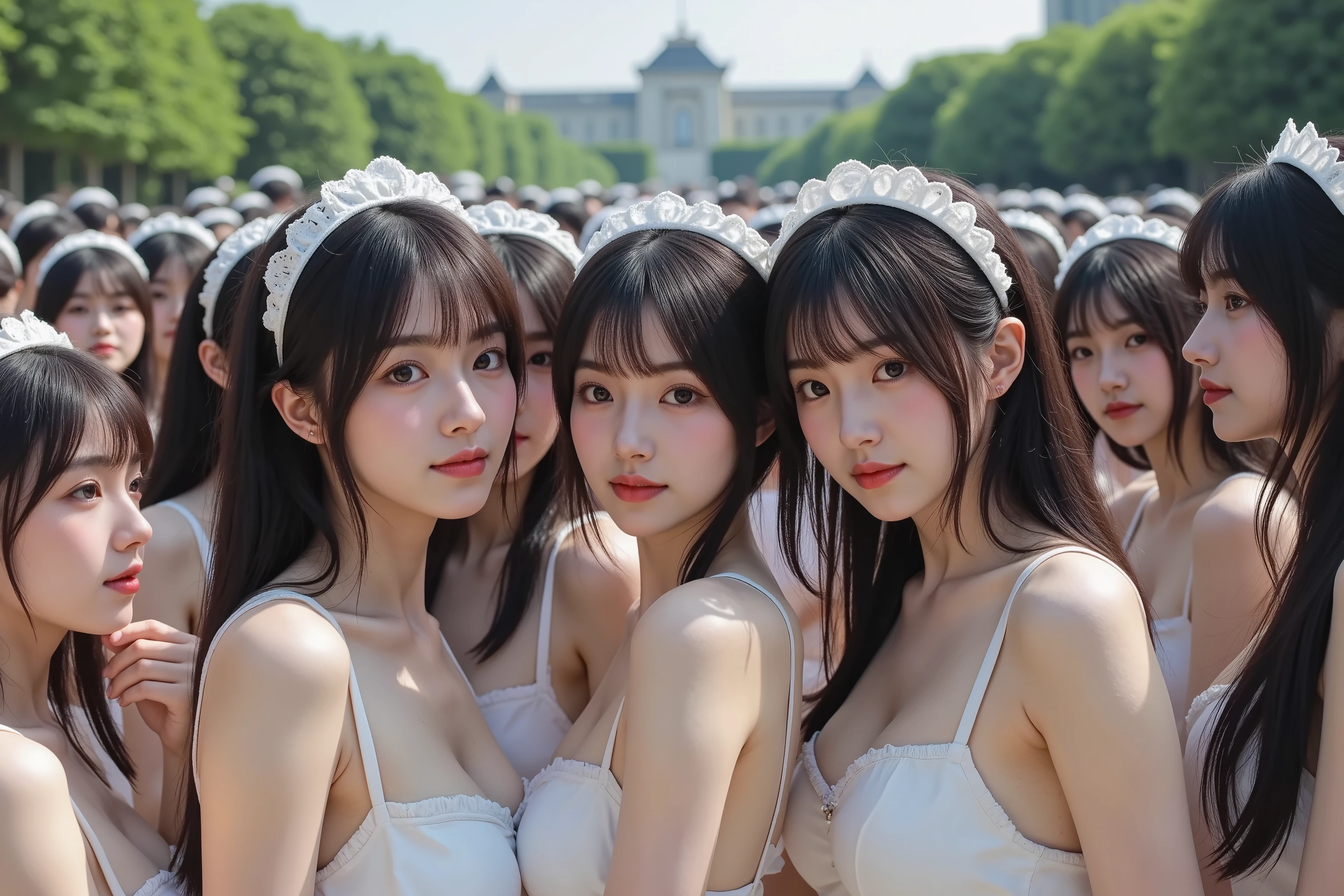 (((Myself = Japanese Beautiful Super Clones multiply girls))), (((((Japanese Beautiful Super Clones Multiply Girls Face, Hairstyle, Body Type, Female Body, Super Big Breasts, Exact Perfect Match))))), (((((My clones multiply; a large crowd of girls writhes., Many of Us Are Clones of Girls, Super Dense Lesbian, Super Passionate Sexplay, Kissing, and Licking Their Cheeks Many of Us Are Clones of Girls I like it unbearably, it's full of intense eroticism, and it feels good))))), (Super Best masterpiece, Raw Photography Art, 16k, best image quality, ultra high resolution with oil), ((Xiaoyan, black hair, semi-long hair by the pool, gravure idol, very cute smile, 27yo)), ((Very Beautiful, Detailed and Accurate Female Body Movements Very Accurate and Uncomfortable Hand and Foot Movements, Super Big Breasts, Cleavage Enhancement)), (((classic western maid costume that matches all looks))), ((Western architecture palace vast green garden secret garden worldview)), (Very detailed and accurate1Point perspective drawing super wide angle field of view I don't need a subject right in the middle), (((((All Super Clones multiply girls love love love))))), (((Super premium work)))