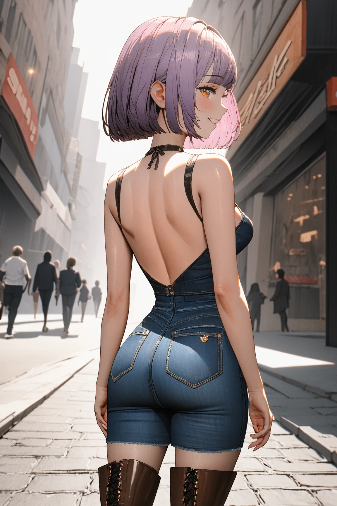 1girl, solo, Beautiful woman is shown to have a athletic figure, she is wearing a beautiful nsfw dress, (aafranziska, light blue hair:1.5), (:2.0), ascot, (topless, nsfw, exposed breasts:1.4), puffy sleeves, pencil skirt, pantyhose, black gloves, jewelry, earrings, (black bunny ears:1.4), black lips, (thin black blindfold:1.7), (tears, crying:1.4), (closed mouth:1.6), girl standing in alleyway, night, (looking down:1.4), sexy session, (arms behind back:1.7), exposed cleavage, (abs), cowboy shot, facing viewer, superior quality, many details, realistic