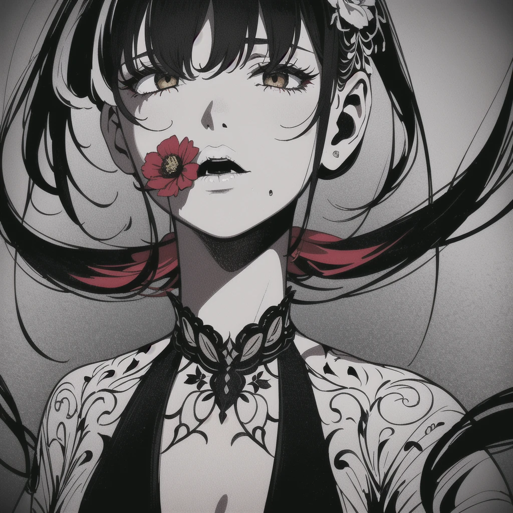 (masterpiece:1.2, Highest quality), (Actual Photos, Intricate details), (1 female, alone,whole body、Small breasts) ,Scary atmosphere、Distorted facial expressions、Blood splatter、Cuts on the face、burns on the face、Punk Fashion、Long Hair、Long Bangs、Twin tails、Black Hair、(((Dark circles under the eyes)))、Pale skin、Pathological、Crazy smile、Crazy eyes、(Grin)Dramatic makeup,Create mixed media art、White Background