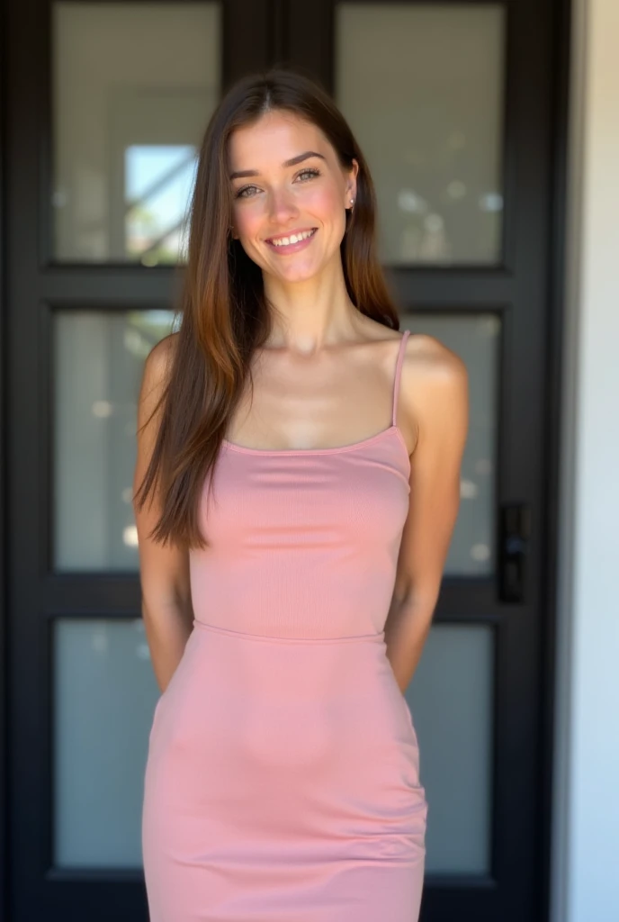 realistic body shot photo of a swedish smiling woman walking in front of the camera wearing a tight dress, bangs hair. glamour photoshoot, red carpet. Outside. Night. perfect butt, beautiful face, perfect anatomy, fit girl, looking into the camera, strong hip:1.2, wide hip:1.3, 22 yo woman. (Eye makeup:1.1), (highly detailed skin:1.1), RAW, analog style, sharp focus, 8k UHD, DSLR, high quality, Fujifilm XT3, grain, award winning, masterpiece.