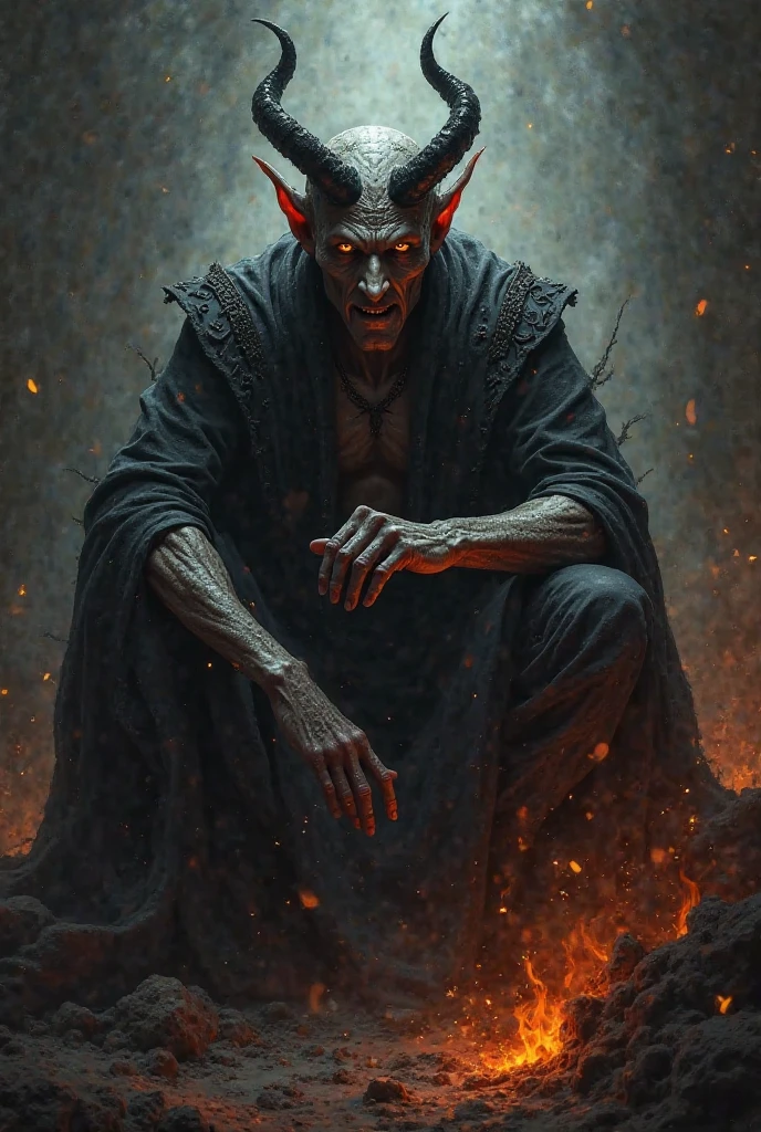 drawing of a devil sitting and staring