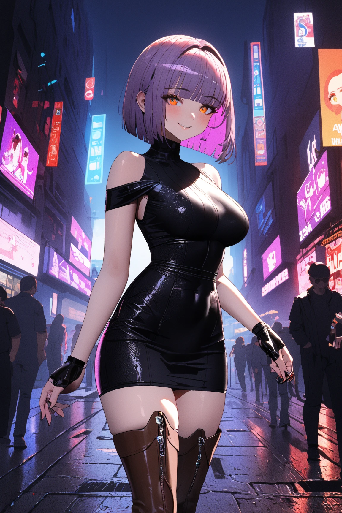 there is a woman in a short dress posing for a photo, in the cyberpunk city, anime styling. 8K, 8k 3D rendering character art, female cyberpunk anime girl, 坏蛋动漫8 K, cyberpunk oppai, anime styling 4 k, at an cyberpunk city, cyberpunk anime girl, cyberpunk art ultrarealistic 8K, anime styling 3 d realista. Nude character, great resolution.